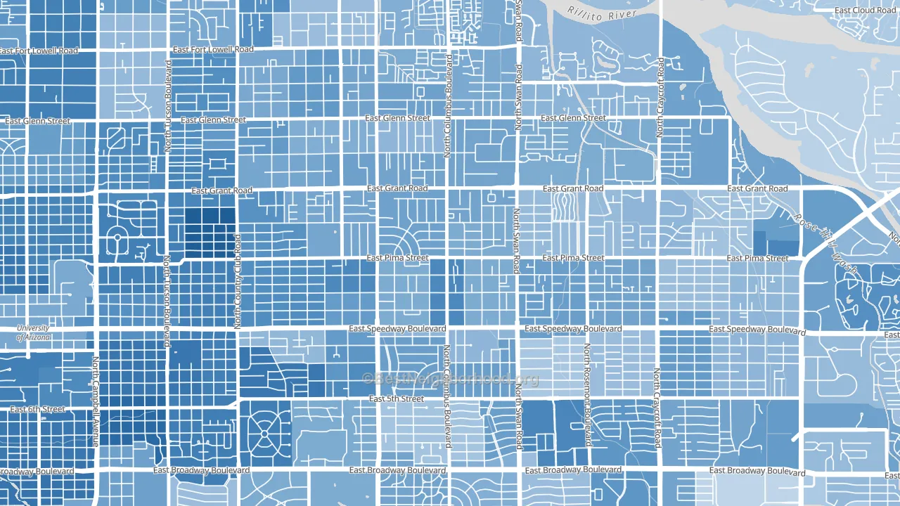 Midtown, Tucson, AZ block-group political-lean map