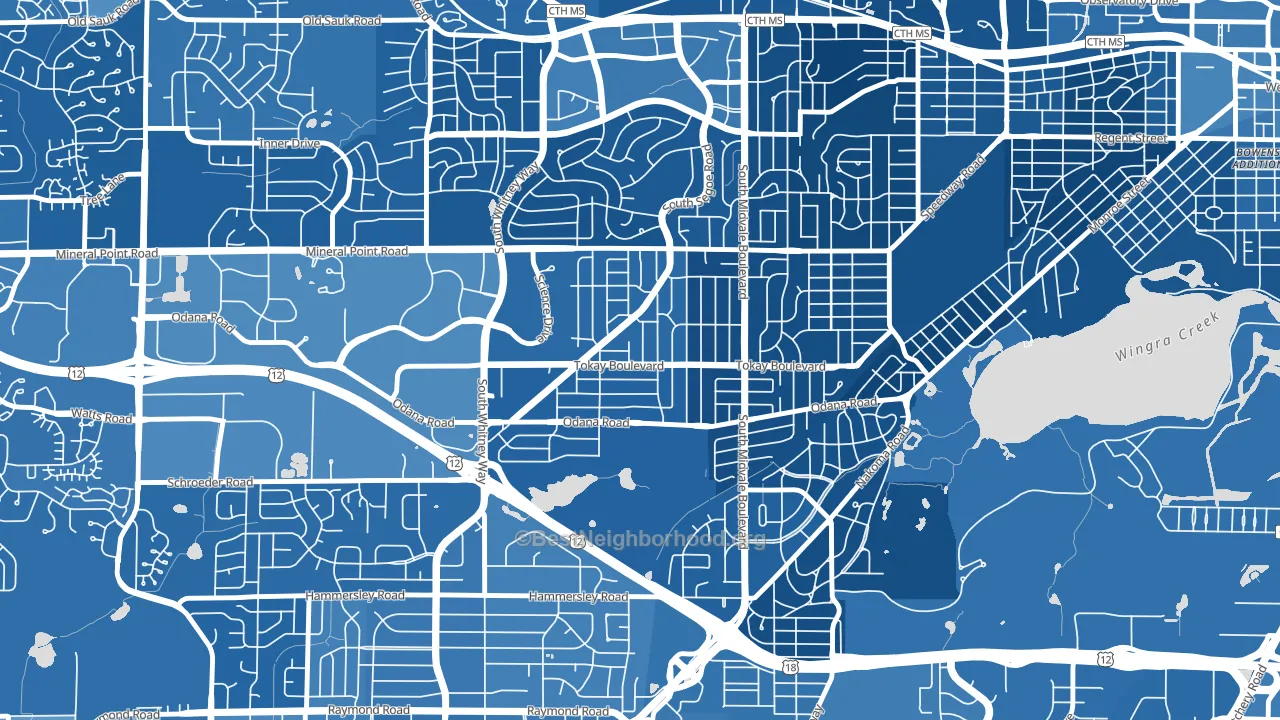 Midvale Heights, Madison, WI block-group political-lean map