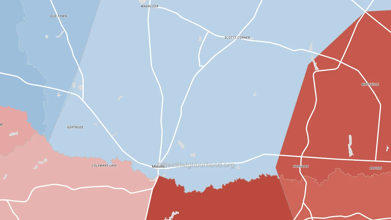Midville, GA block-group political-lean map