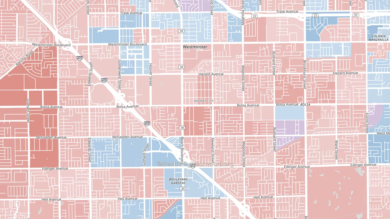 Midway City, CA block-group political-lean map