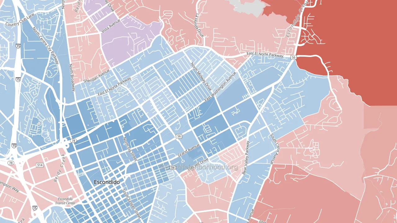 Midway, Escondido, CA block-group political-lean map
