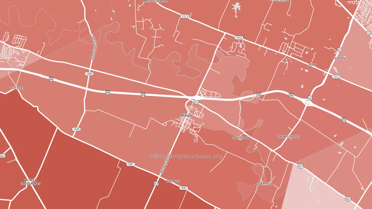 Midway, KY block-group political-lean map