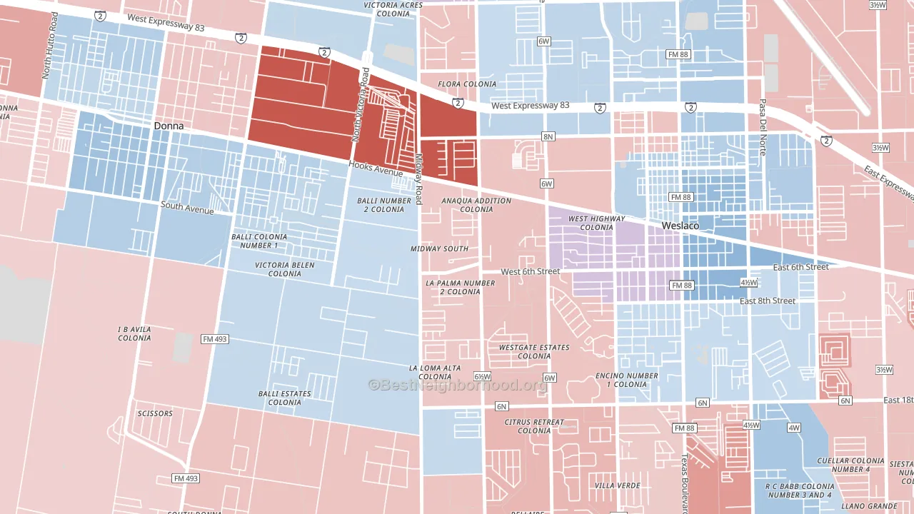 Midway South, TX block-group political-lean map