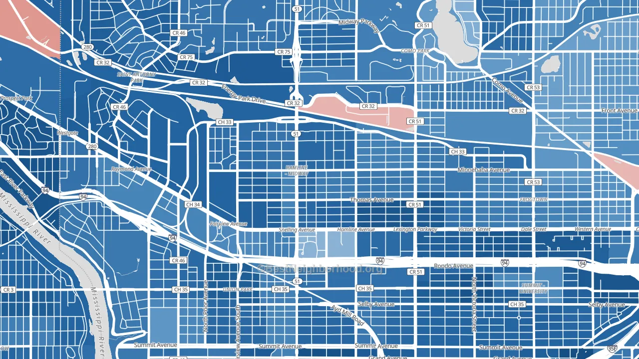Midway, St. Paul, MN block-group political-lean map