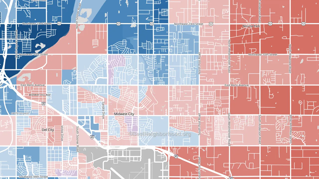Midwest City, OK block-group political-lean map