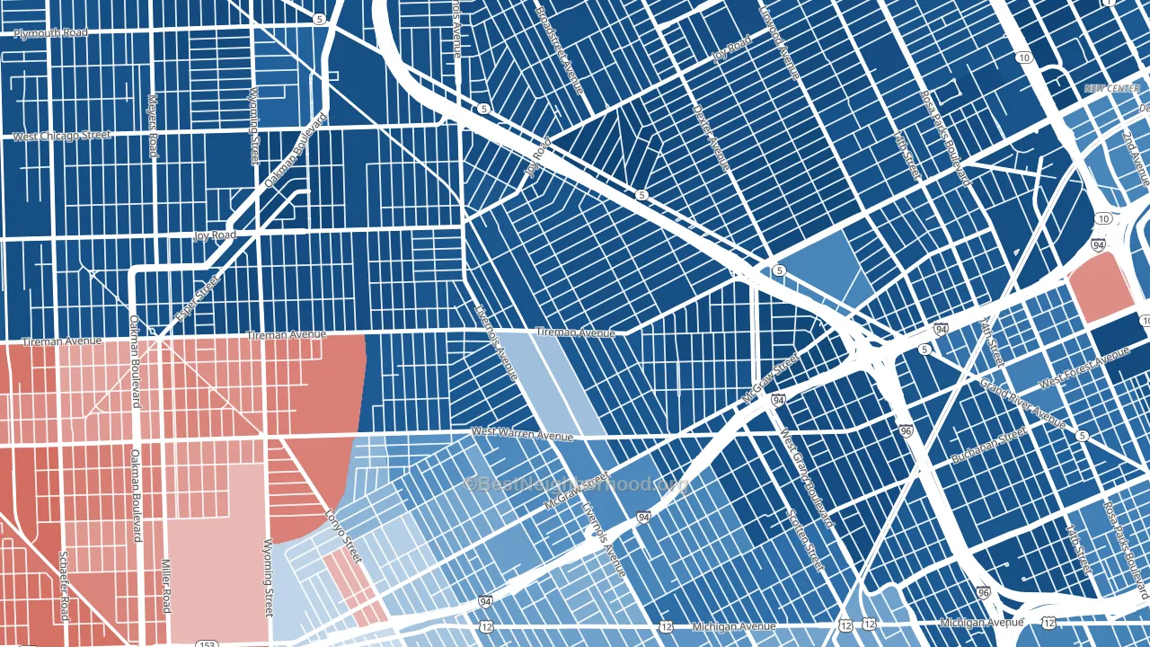 Midwest, Detroit, MI block-group political-lean map