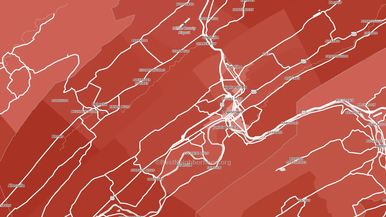 Mifflin County, PA block-group political-lean map