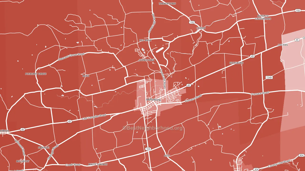 Mifflinburg, PA block-group political-lean map