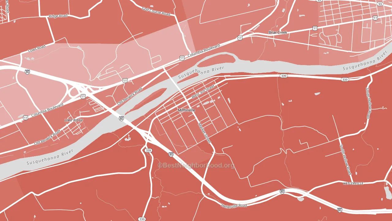 Mifflinville, PA block-group political-lean map
