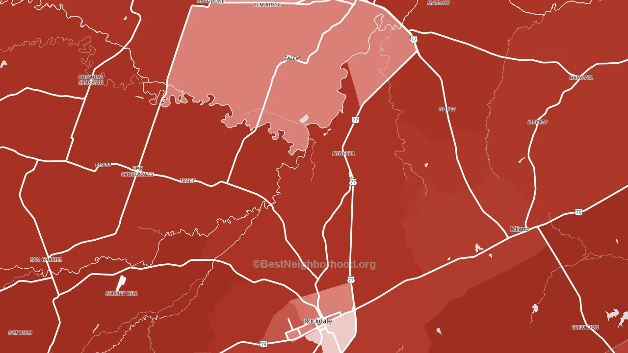 Milam County, TX block-group political-lean map
