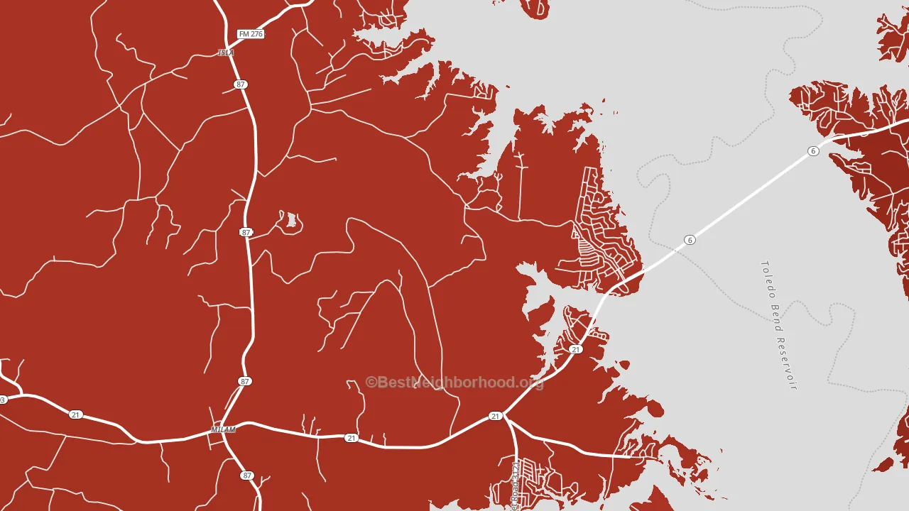 Milam, TX block-group political-lean map