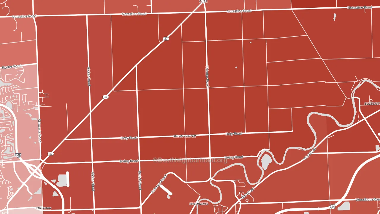 Milan Center, IN block-group political-lean map
