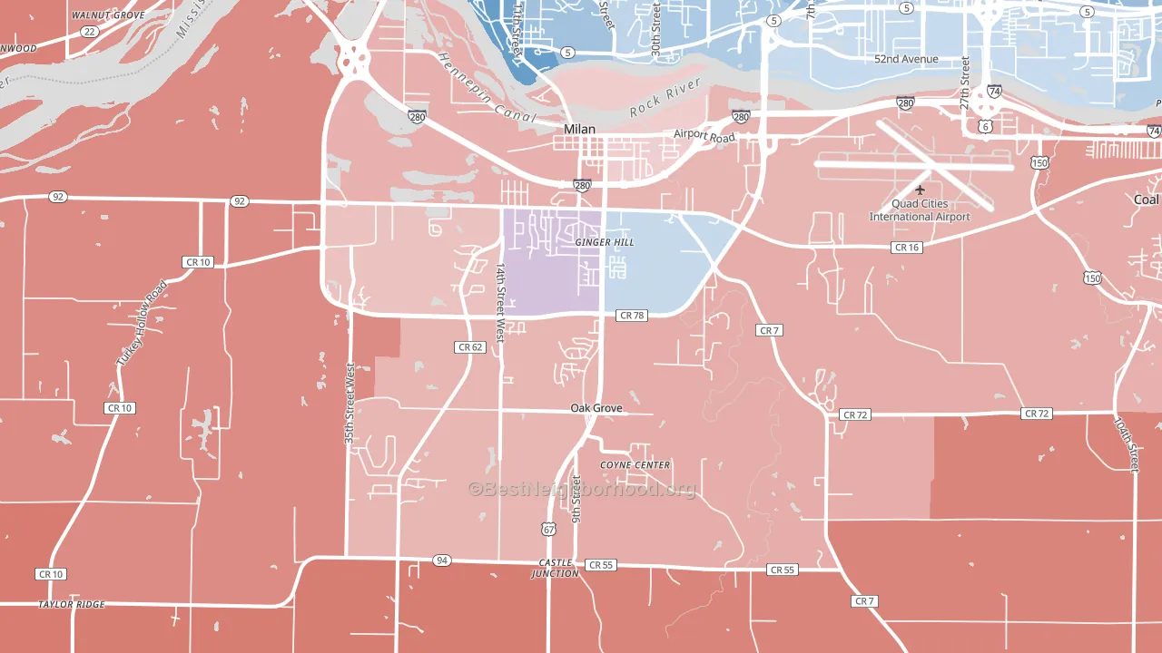 Milan, IL block-group political-lean map