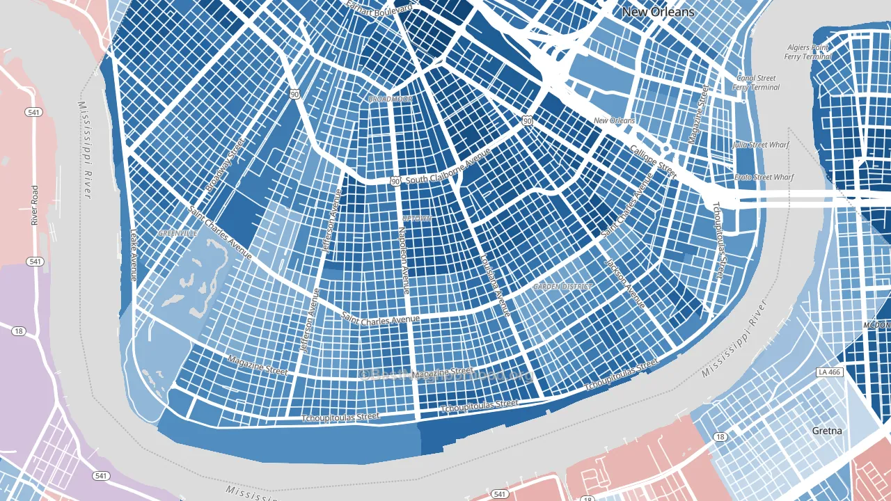 Milan, New Orleans, LA block-group political-lean map