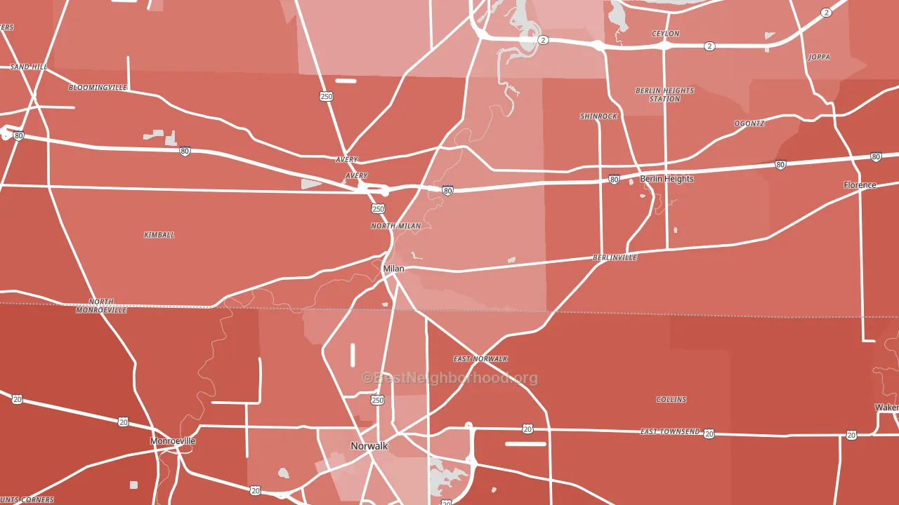 Milan, OH block-group political-lean map