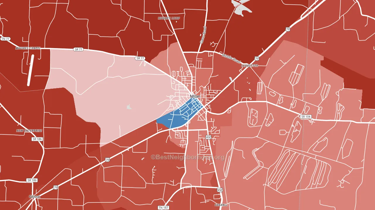 Milan, TN block-group political-lean map