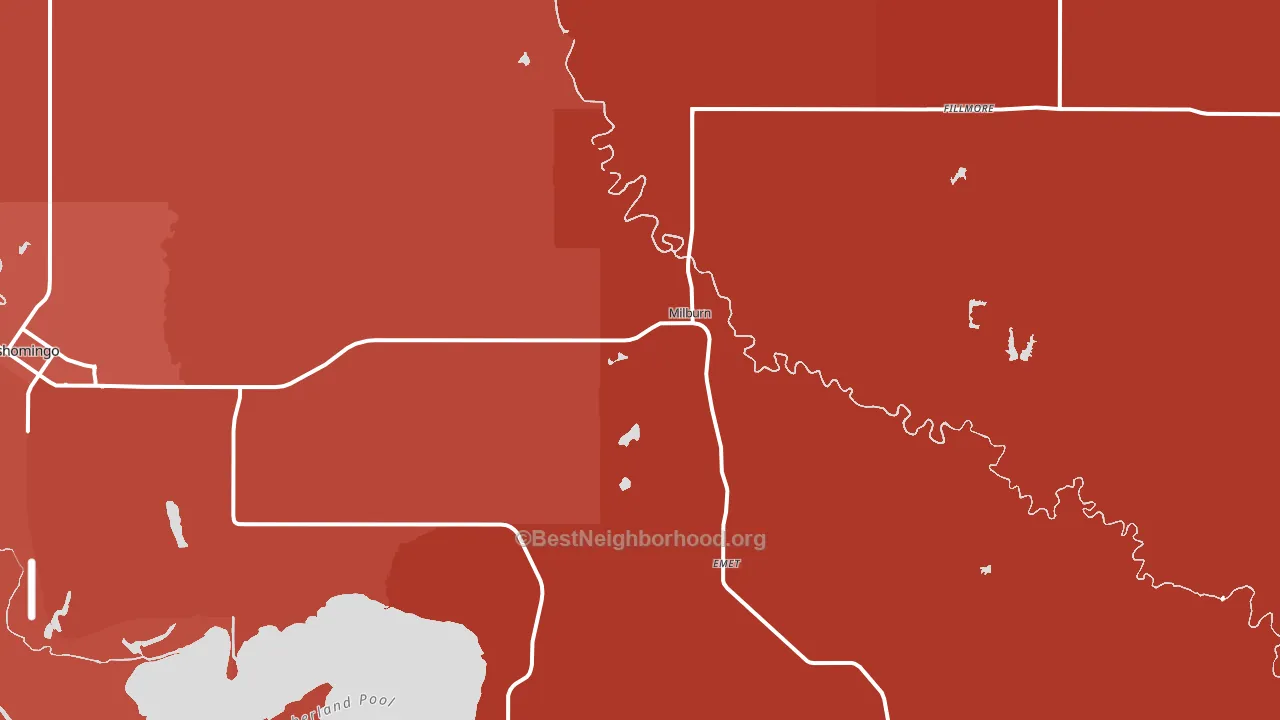 Milburn, OK block-group political-lean map