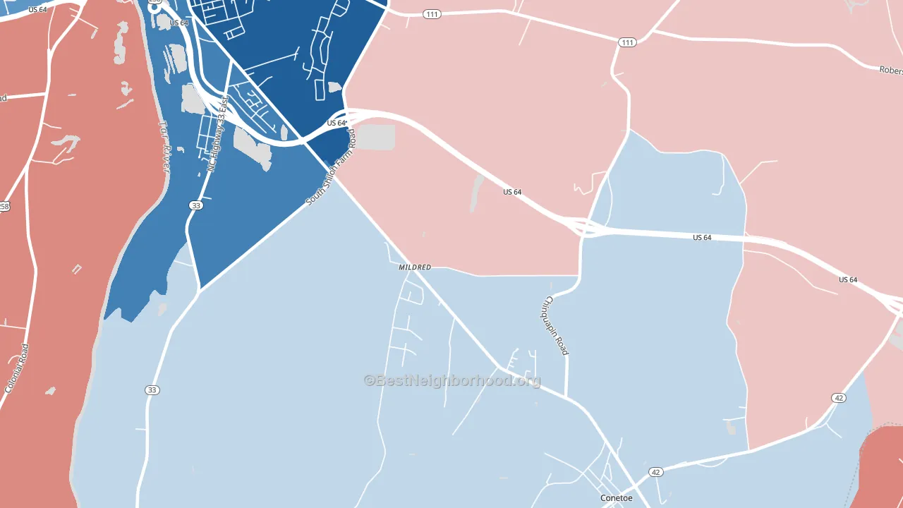 Mildred, NC block-group political-lean map