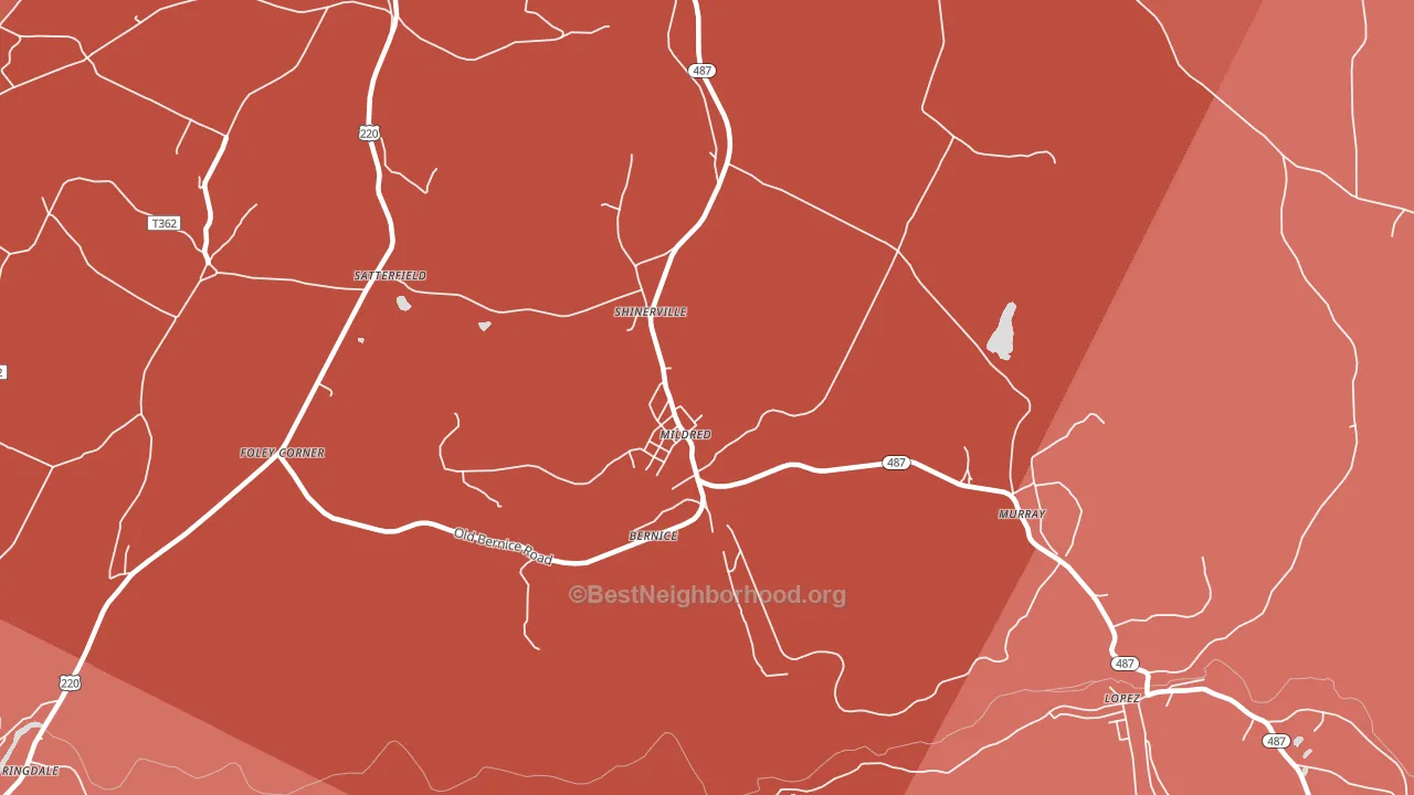 Mildred, PA block-group political-lean map