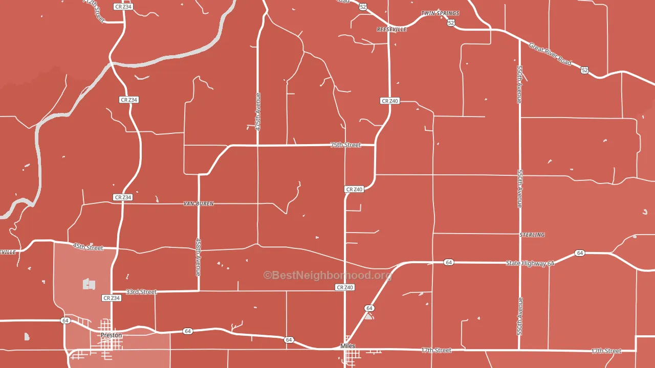 Miles, IA block-group political-lean map
