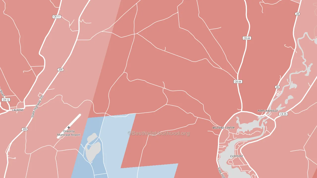 Milford Center, NY block-group political-lean map