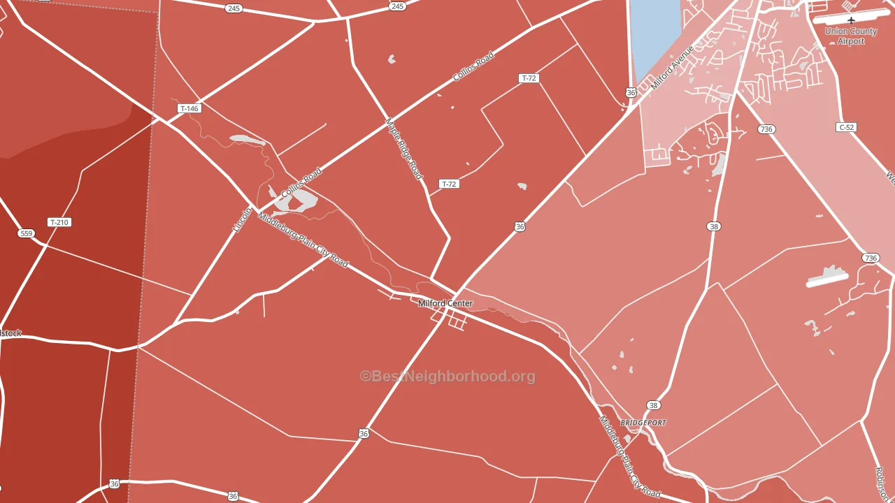 Milford Center, OH block-group political-lean map