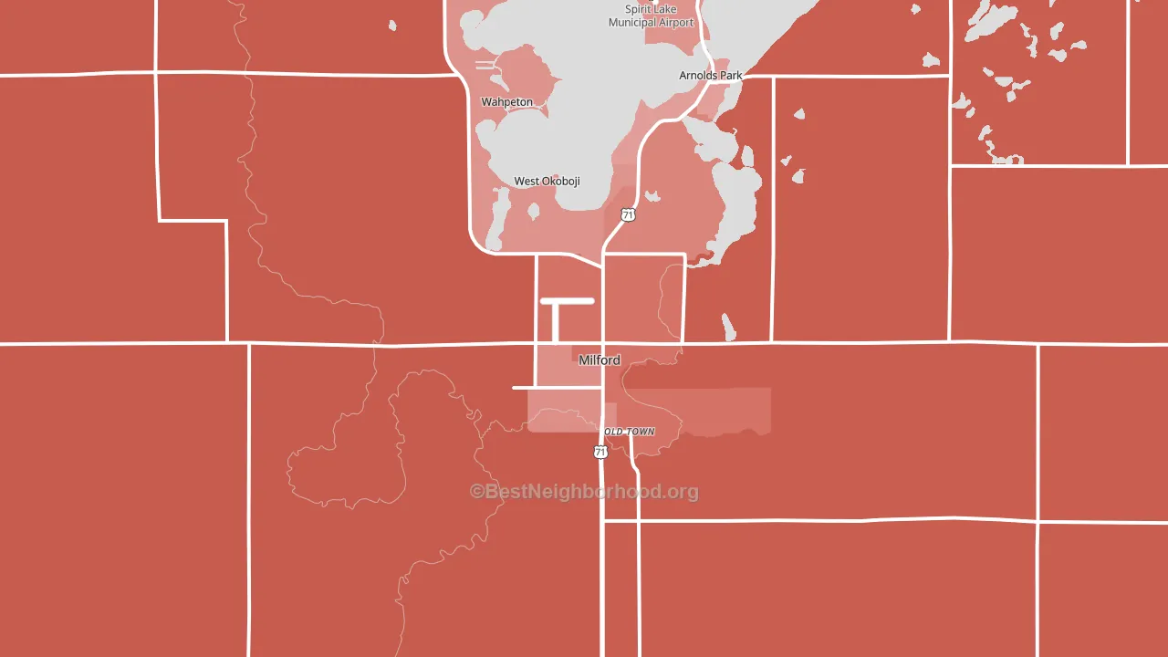 Milford, IA block-group political-lean map