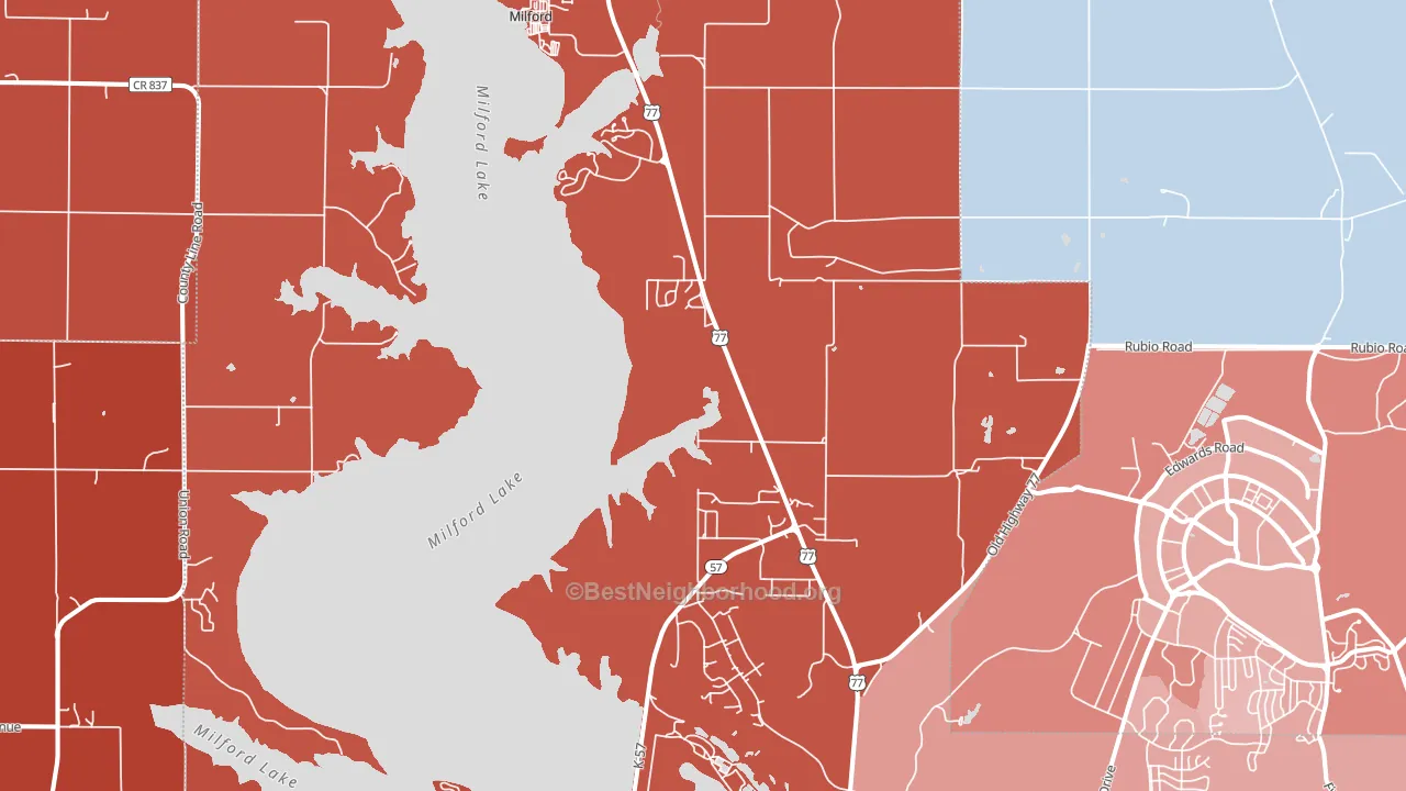Milford, KS block-group political-lean map