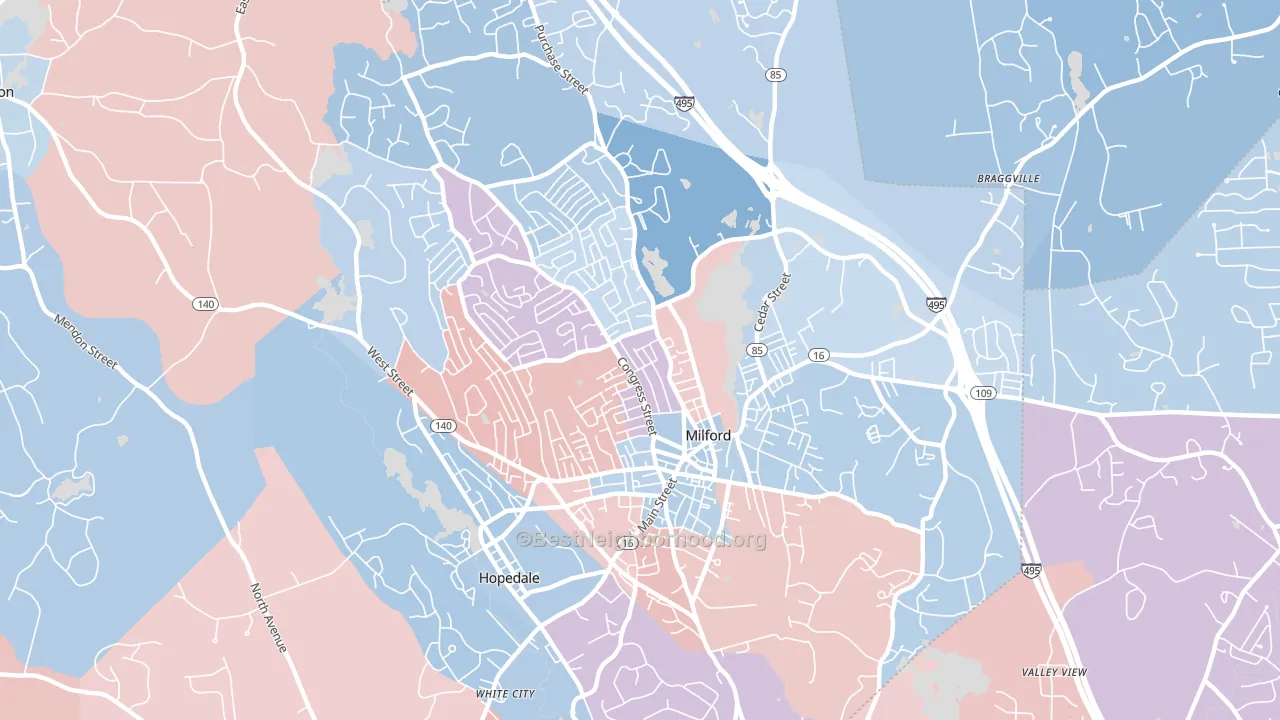 Milford, MA block-group political-lean map