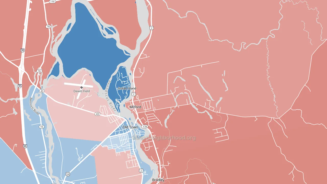 Milford, ME block-group political-lean map