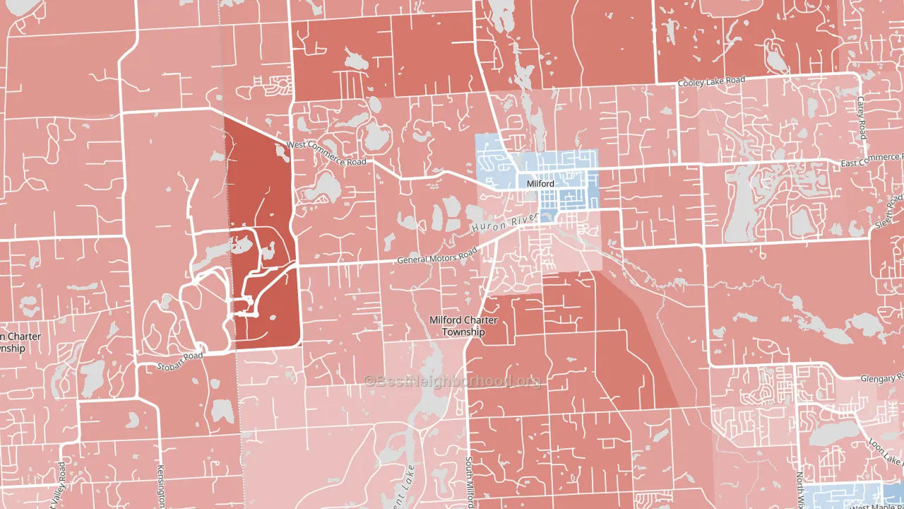 Milford, MI block-group political-lean map