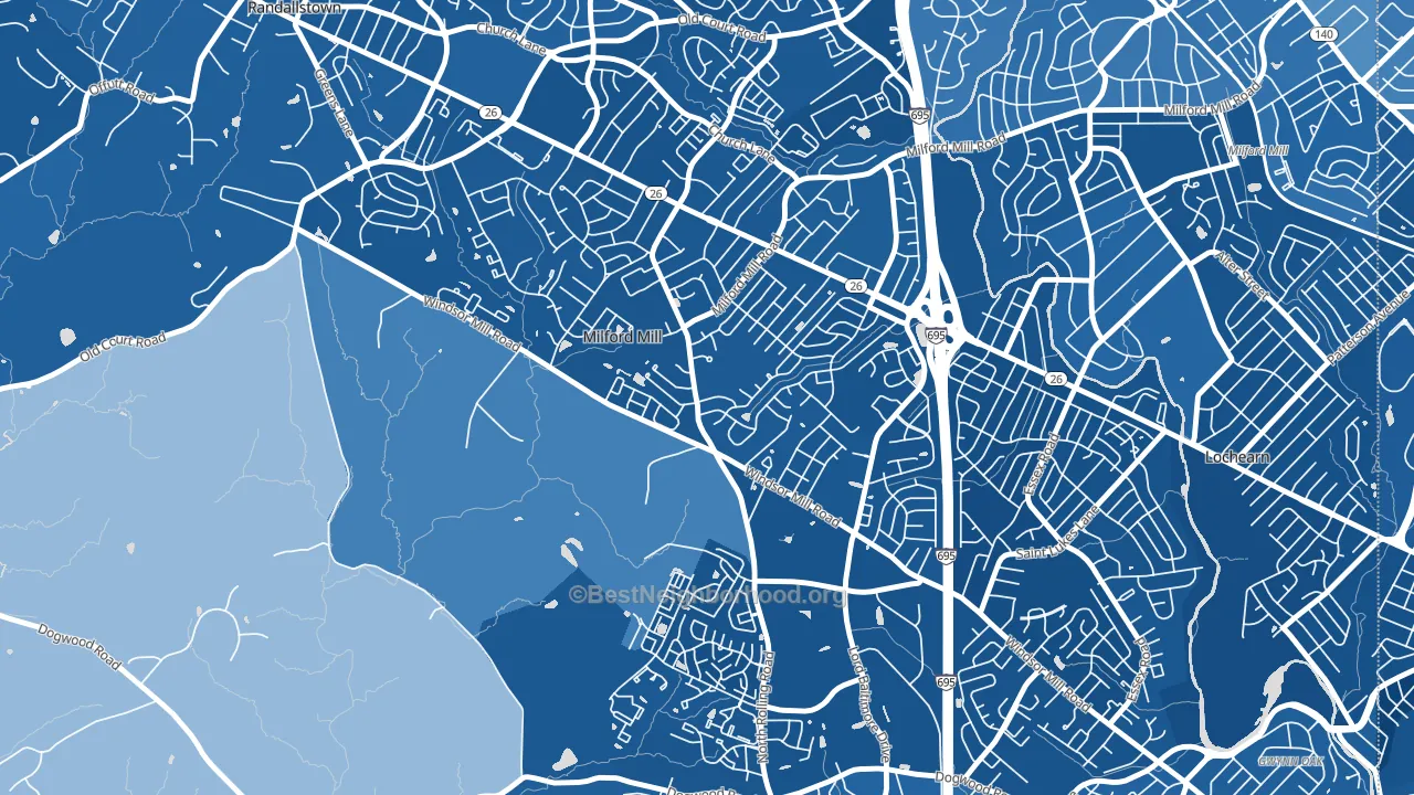 Milford Mill, MD block-group political-lean map