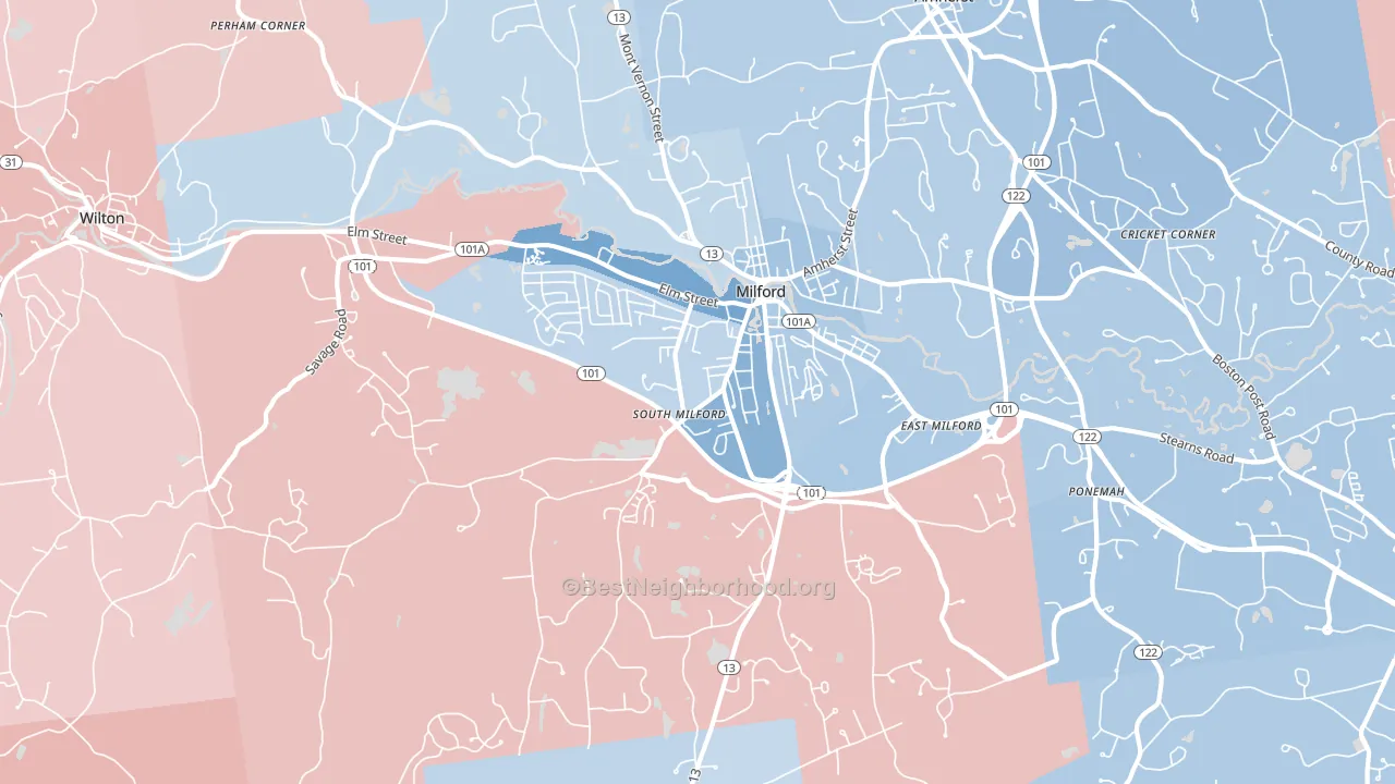Milford, NH block-group political-lean map