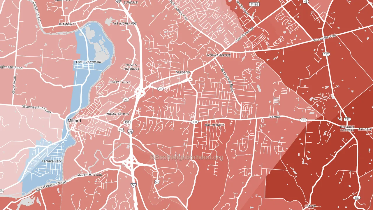 Milford, OH block-group political-lean map