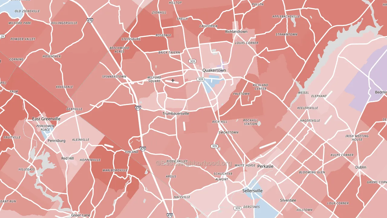 Milford Square, PA block-group political-lean map