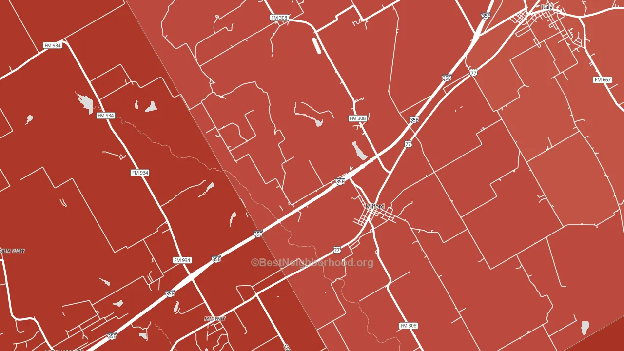 Milford, TX block-group political-lean map
