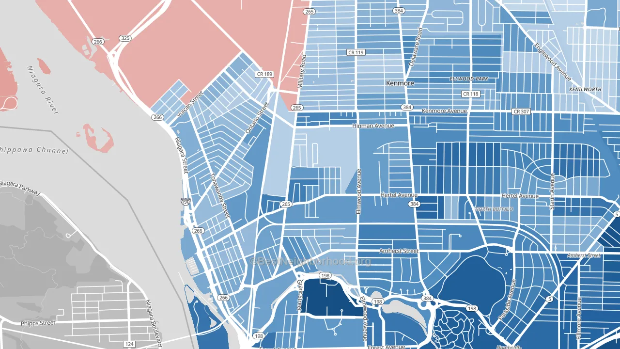 Military, Buffalo, NY block-group political-lean map