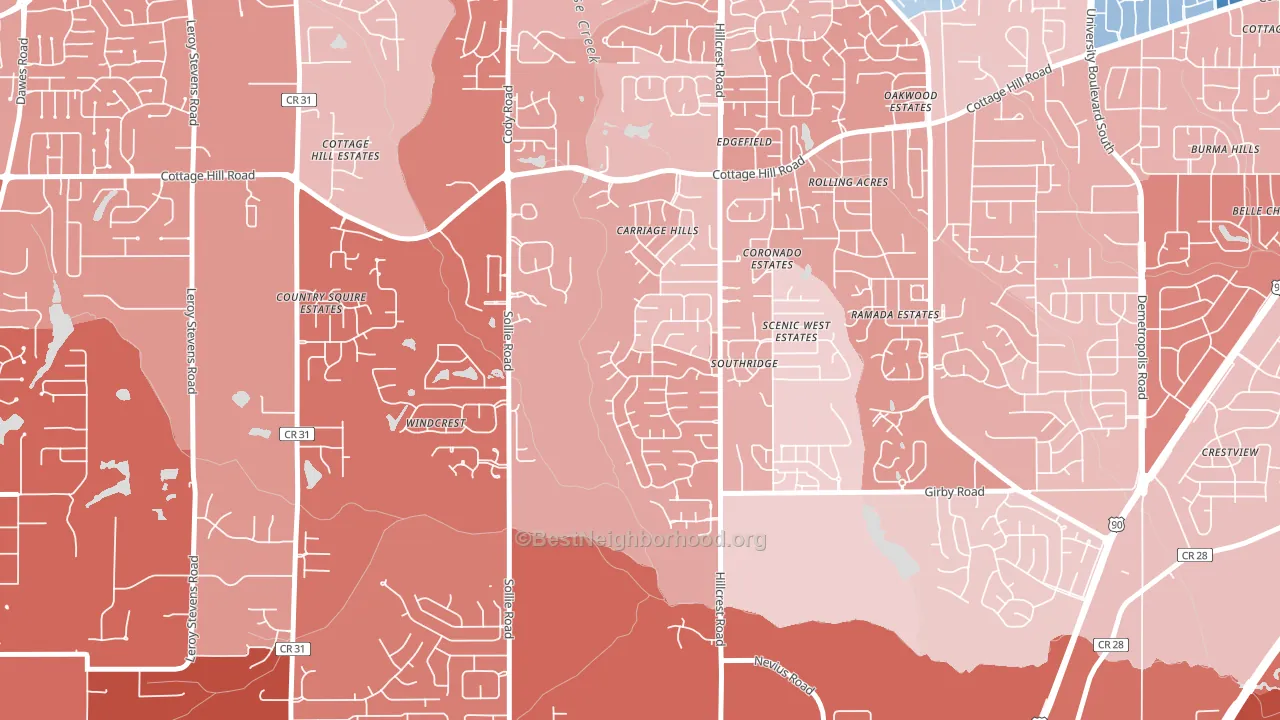 Milkhouse, Mobile, AL block-group political-lean map