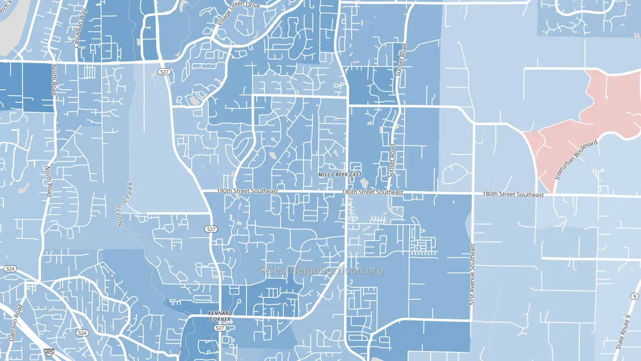 Mill Creek East, WA block-group political-lean map
