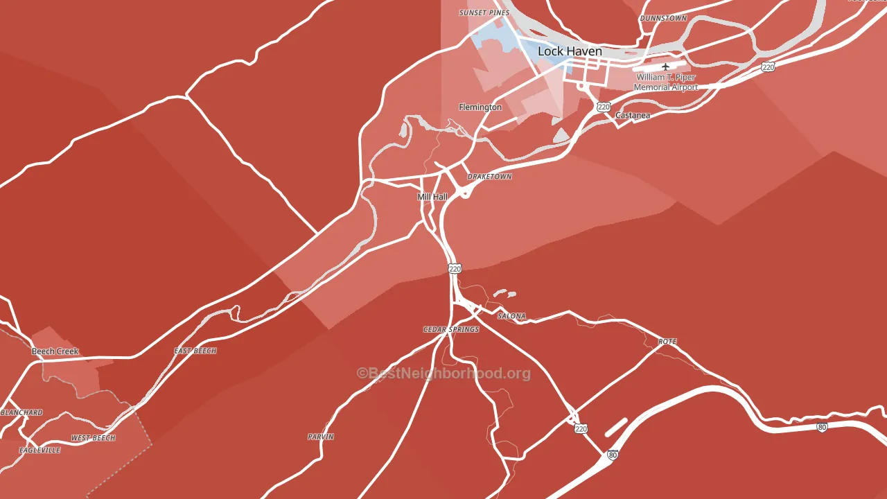 Mill Hall, PA block-group political-lean map