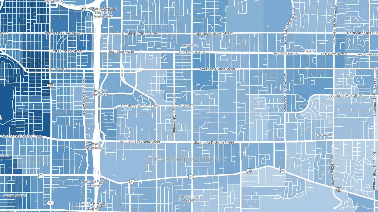 Mill Park, Portland, OR block-group political-lean map