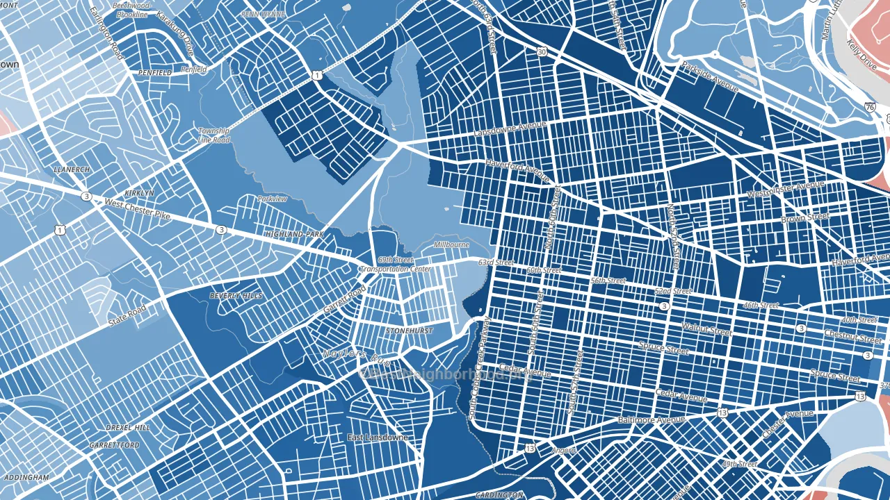 Millbourne, PA block-group political-lean map