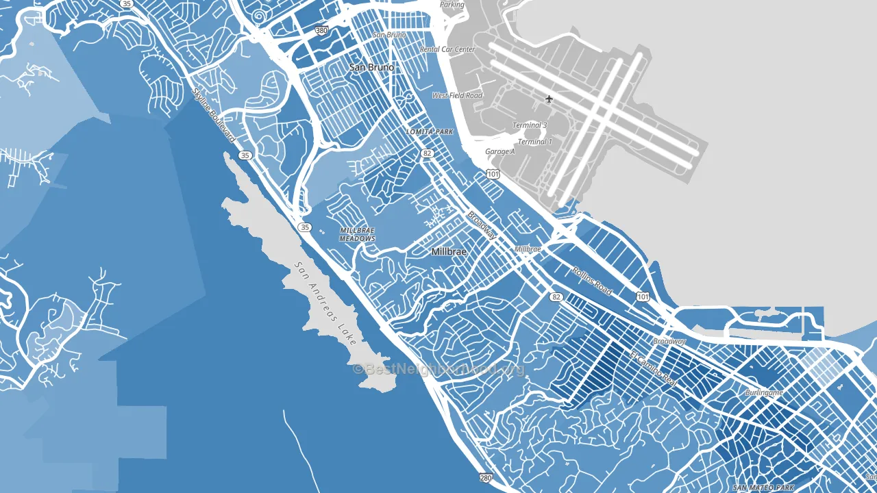 Millbrae, CA block-group political-lean map