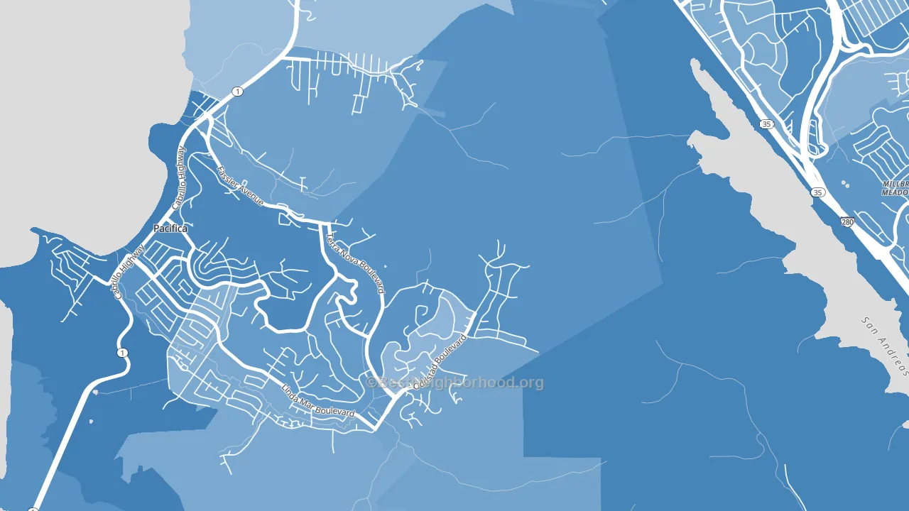 Millbrae Meadows, CA block-group political-lean map