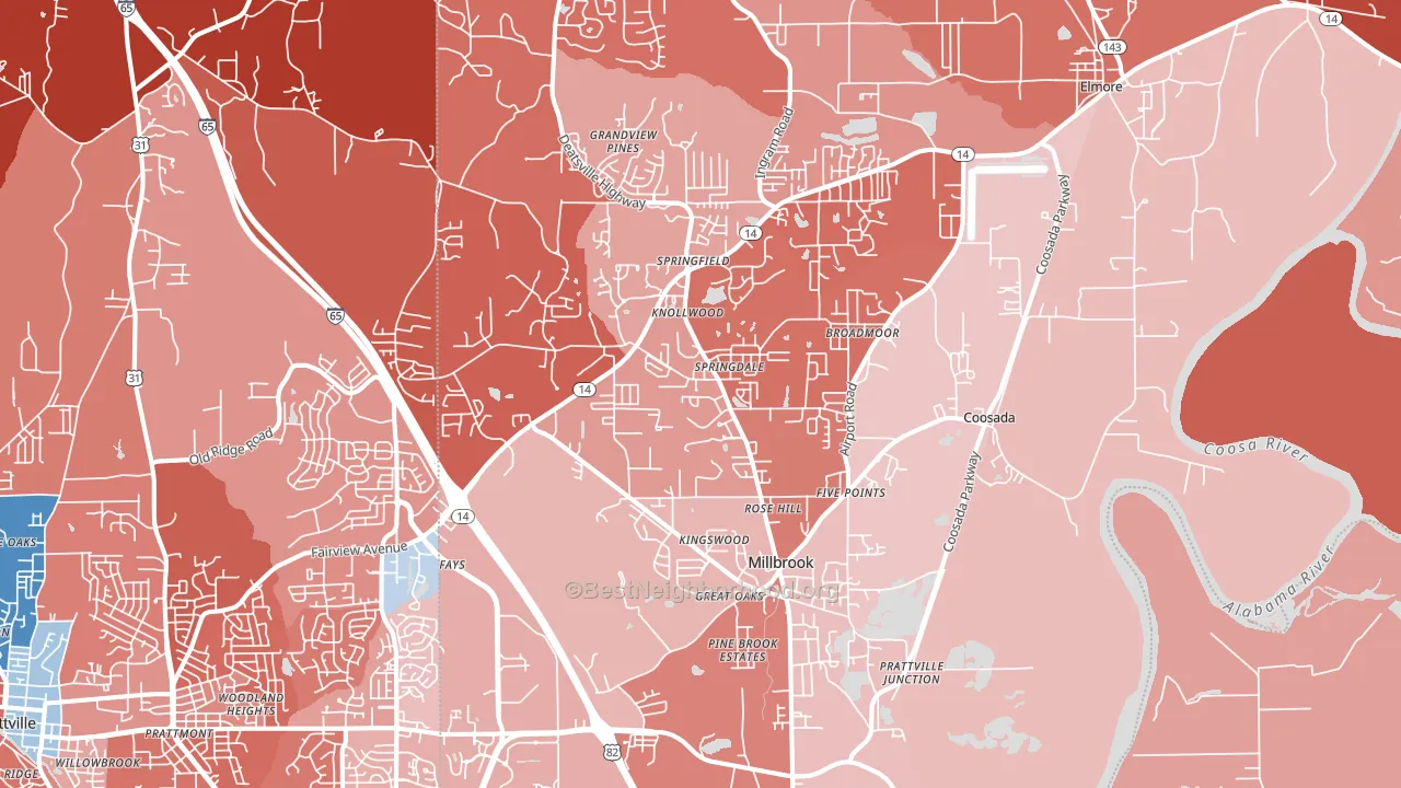 Millbrook, AL block-group political-lean map