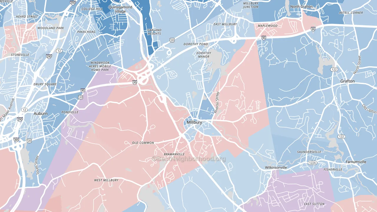 Millbury, MA block-group political-lean map