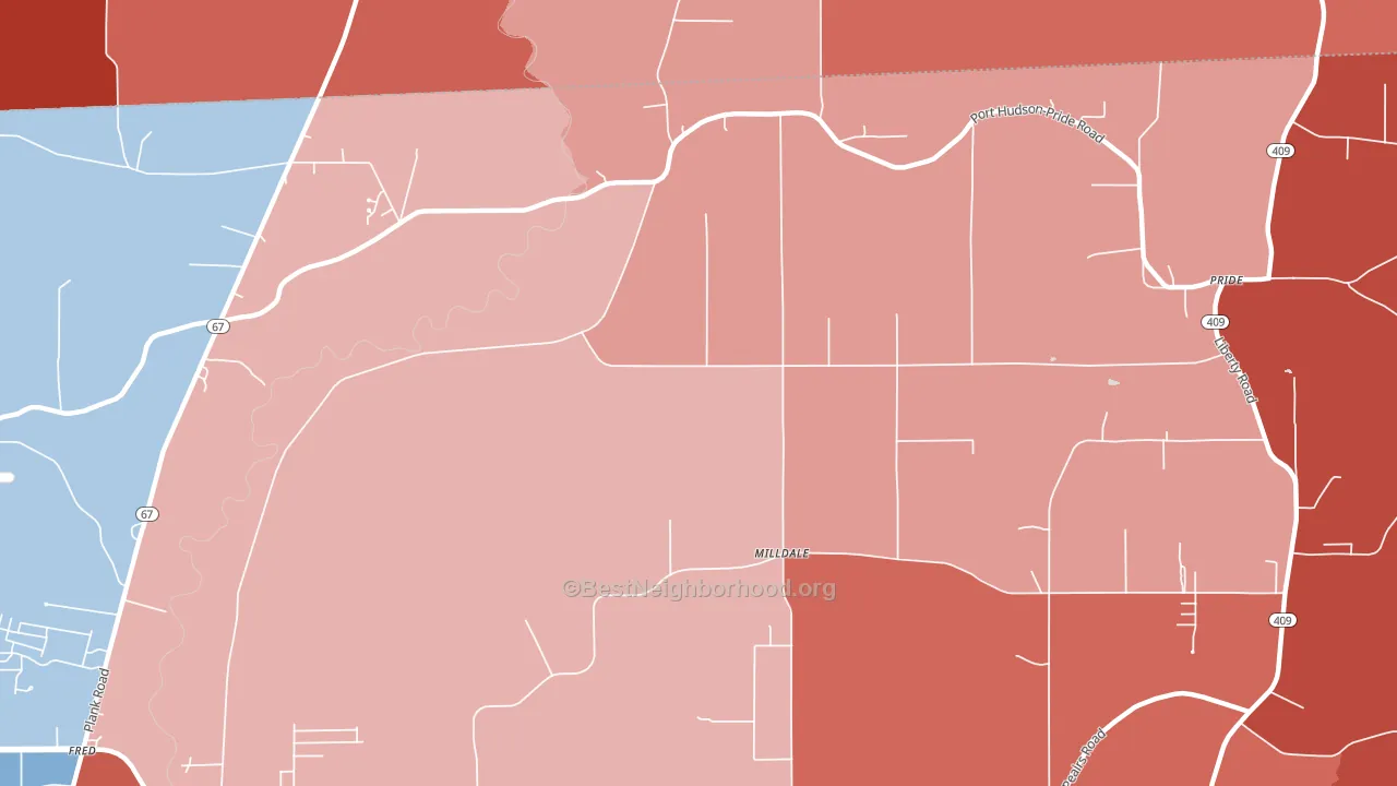 Milldale, LA block-group political-lean map