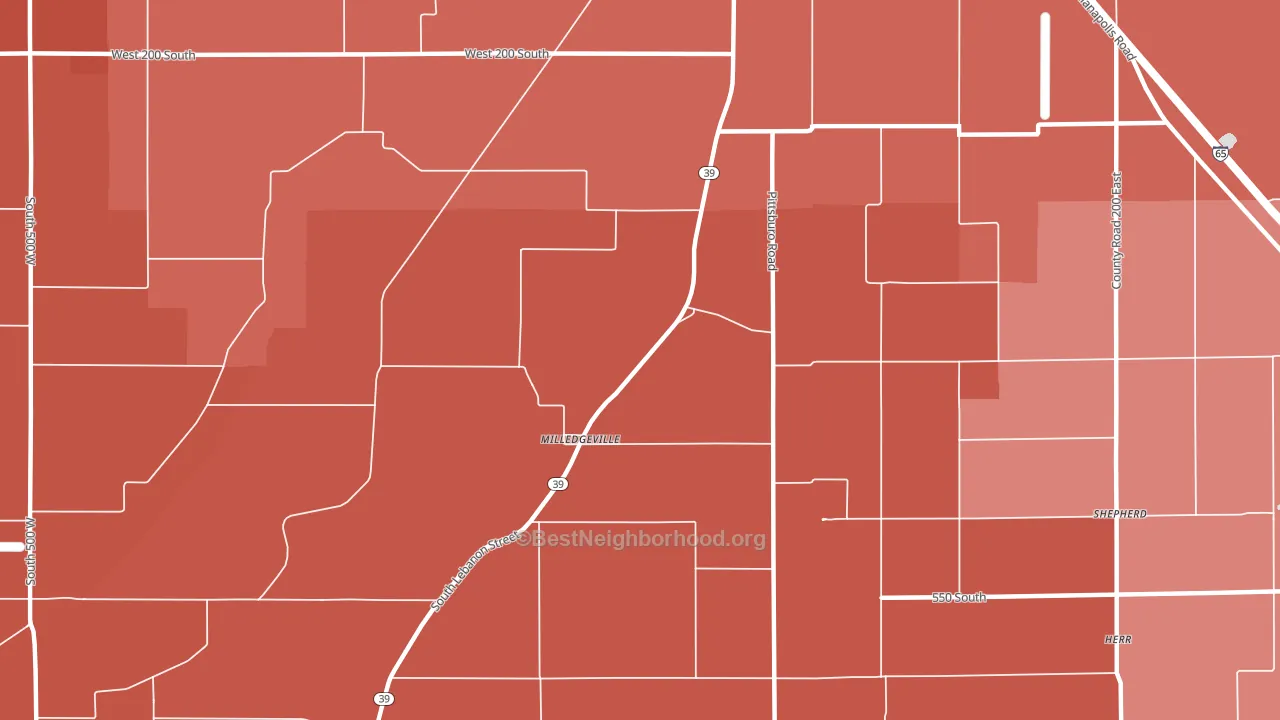 Milledgeville, IN block-group political-lean map