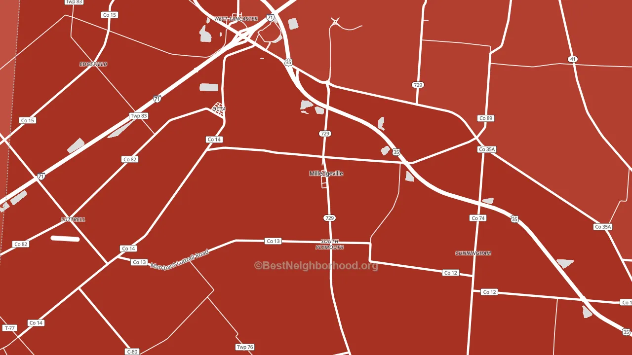 Milledgeville, OH block-group political-lean map