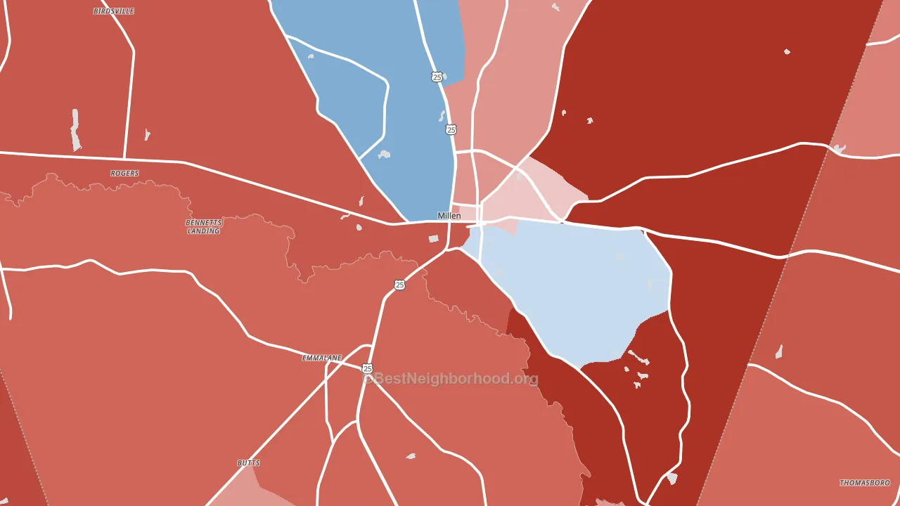 Millen, GA block-group political-lean map